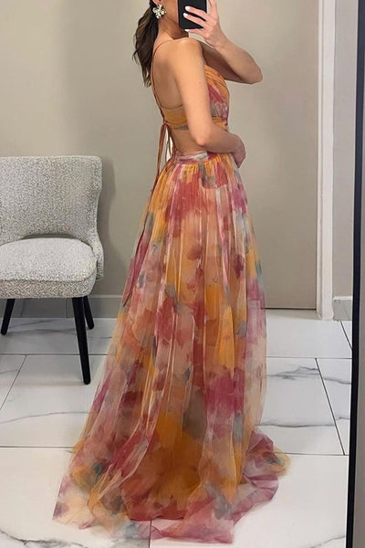 Eléna | Elegant, Lang Kjole med Blomsterprint™