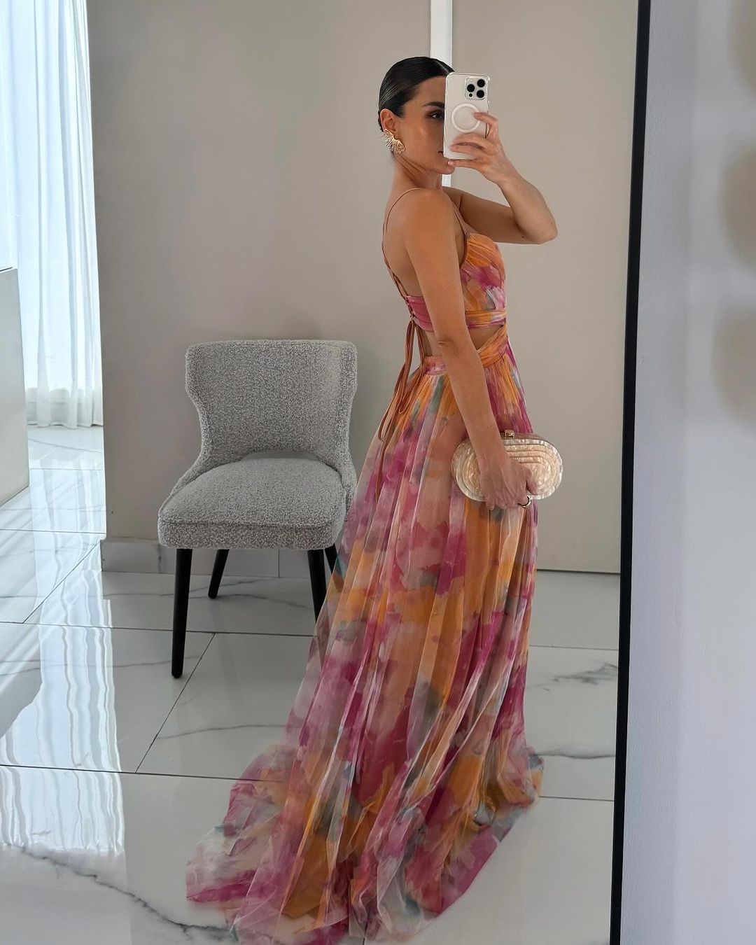 Eléna | Elegant, Lang Kjole med Blomsterprint™