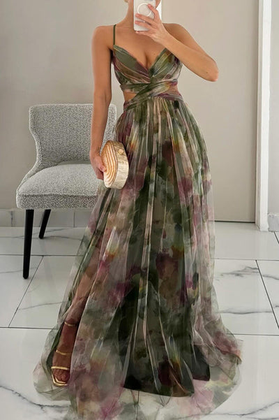 Eléna | Elegant, Lang Kjole med Blomsterprint™