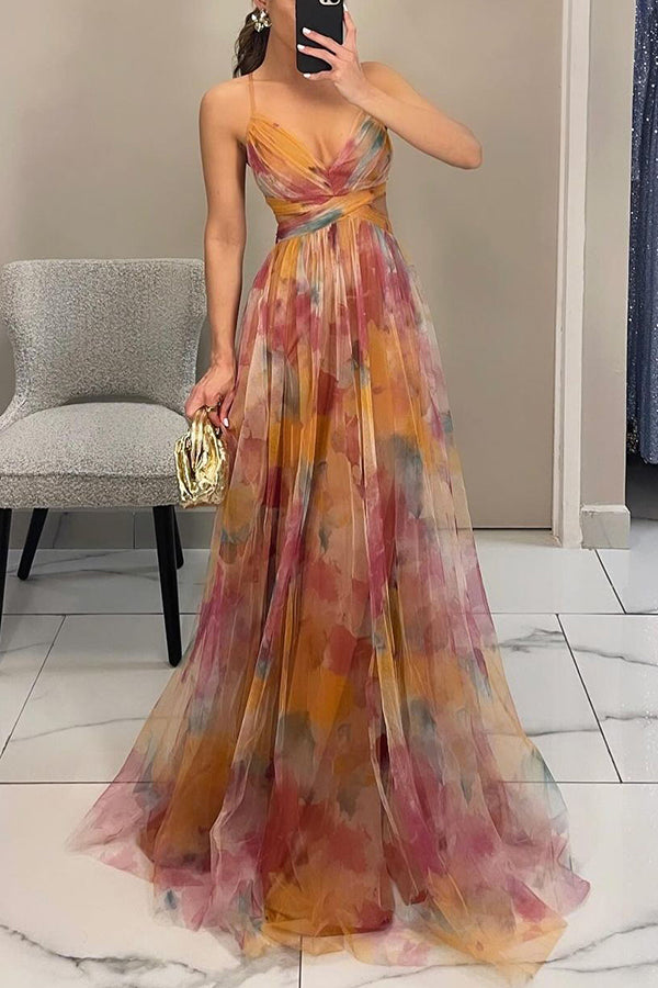 Eléna | Elegant, Lang Kjole med Blomsterprint™