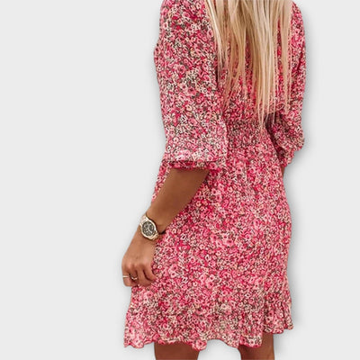 Blomstrete kjole med pufferm for kvinner™