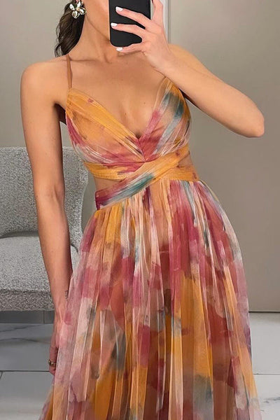 Eléna | Elegant, Lang Kjole med Blomsterprint™
