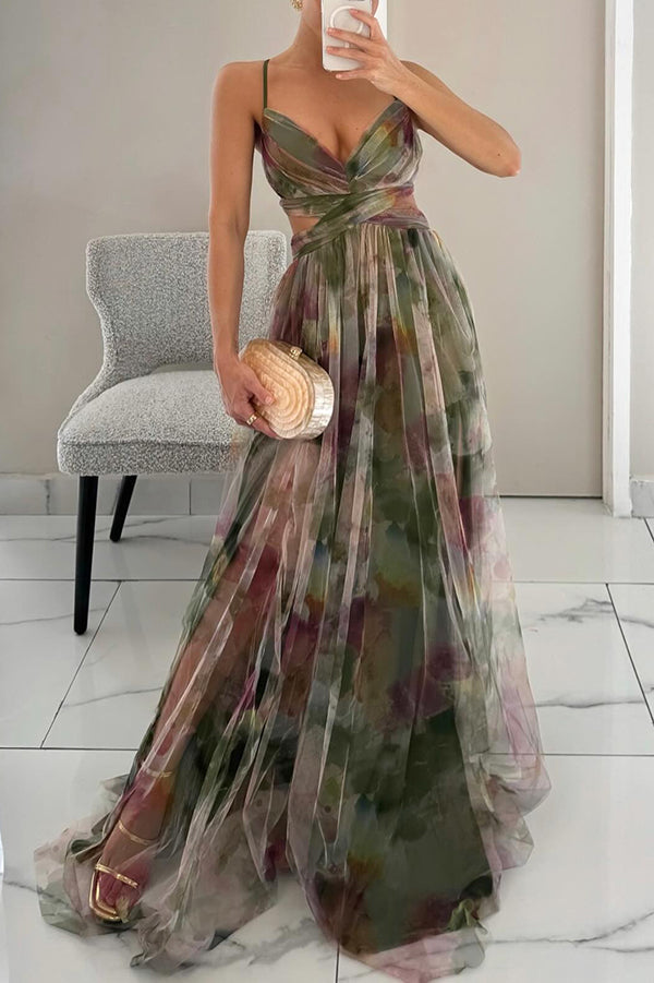 Eléna | Elegant, Lang Kjole med Blomsterprint™