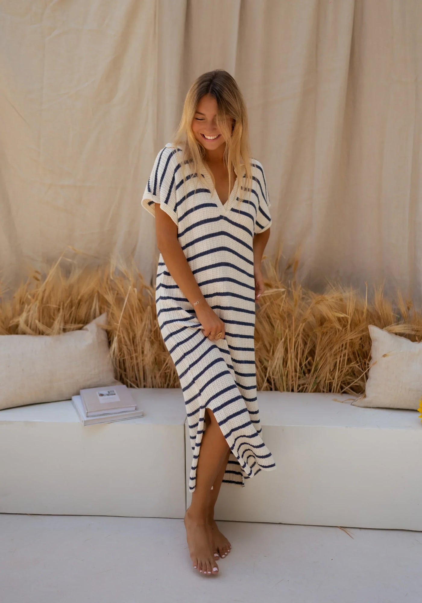 Sophia™ | Gestreepte gebreide zomerjurk